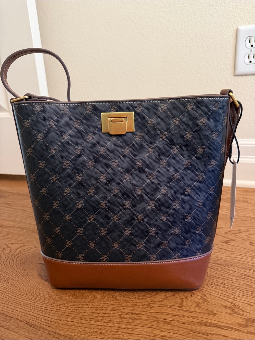 Mango Monogram Bucket Bag with Gold Hardware